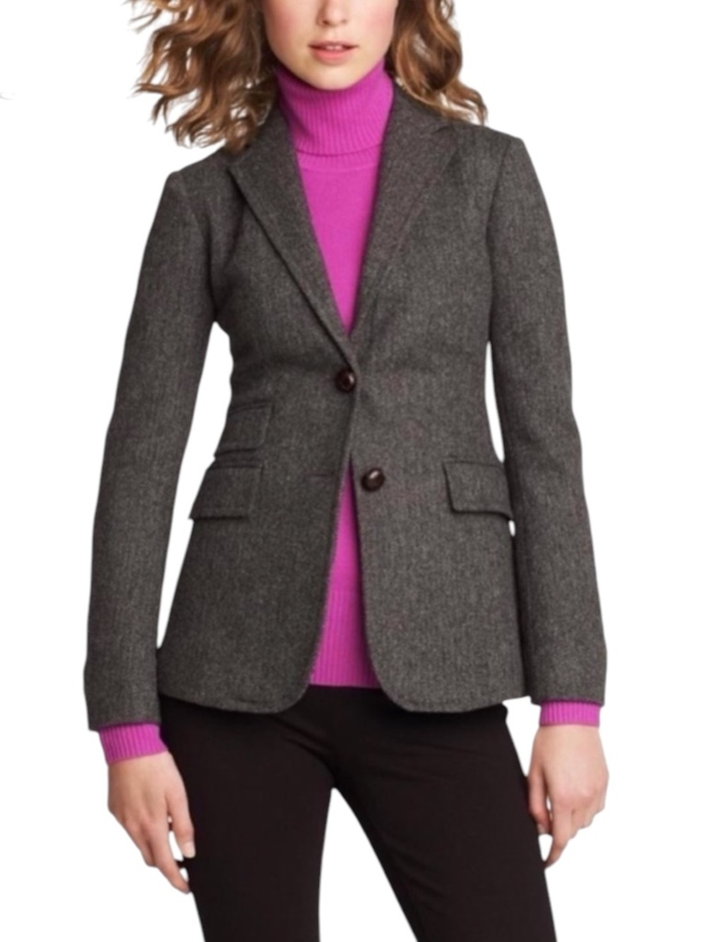 J. CREW HACK ING HERRINGBONE GRAY WOOL NOTCH COLLAR DOUBLE BUTTON BLAZER JACKET